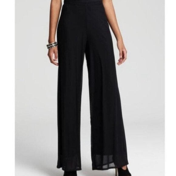 Tadashi Collection Women's Pants Black Chiffon Overlay Wide Leg High Rise M - Picture 1 of 11